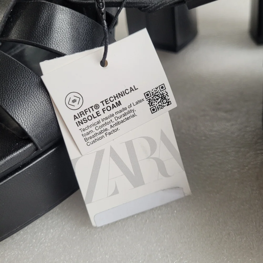NWT Zara Chunky Black Platform Sandals with Chain Detail Size 9 - Picture 11 of 16